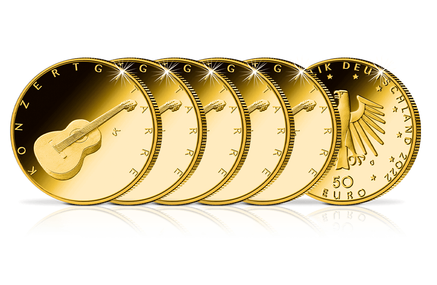 5x50-Euro-Goldmünze 2022 Konzertgitarre Komplettsatz