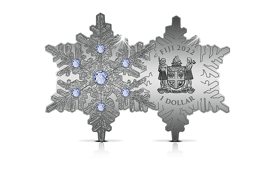 1-Dollar-Shapemünze Schneeflocke mit Aurora-Kristallen