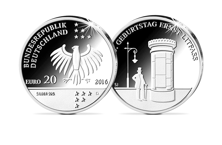 20-Euro-Münze 200. Geburtstag Ernst Litfaß 2016