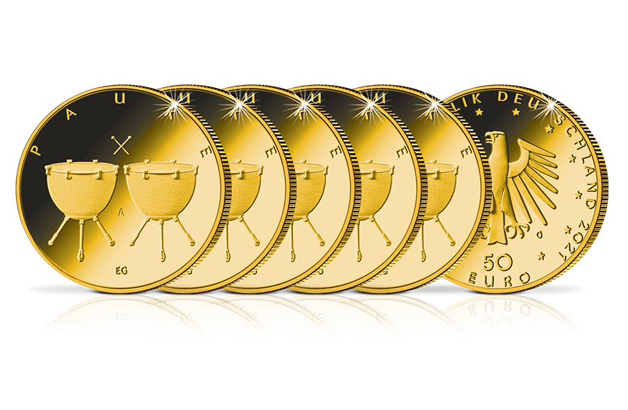 5x50-Euro-Goldmünze 2021 Pauke