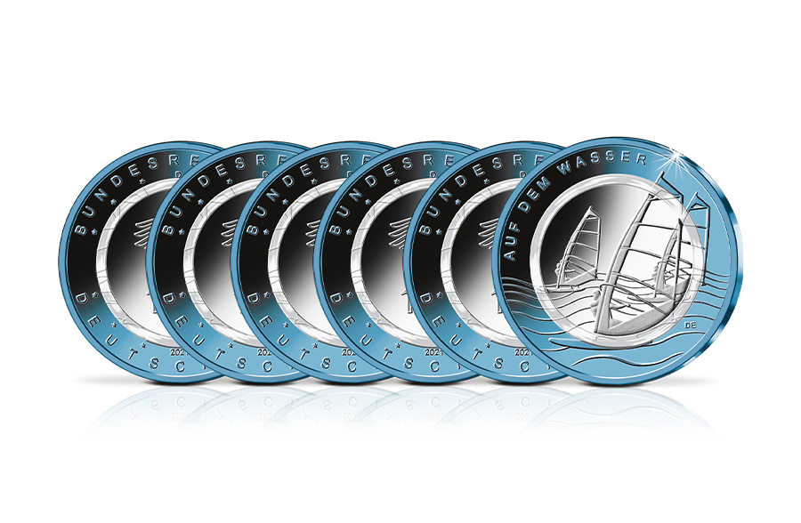 5x10-Euro-Münze 2021 Auf dem Wasser mit Polymer-Ring Komplettsatz in St