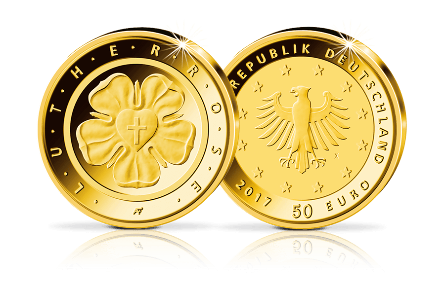 Die erste 50-Euro-Goldmünze Deutschland Lutherrose 2017