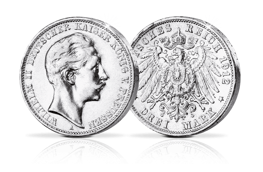 3 Mark Kaiser Wilhelm II. J. 103 und gratis die Kaiserreich 10 Pfennig